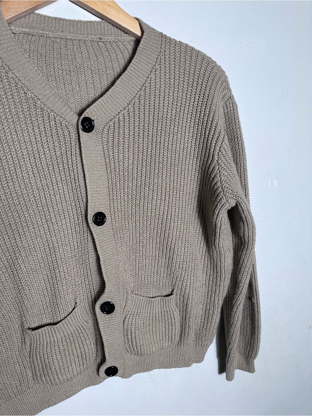 Taupe Ribbed Button-Front Cardigan - Picture 2 of 5